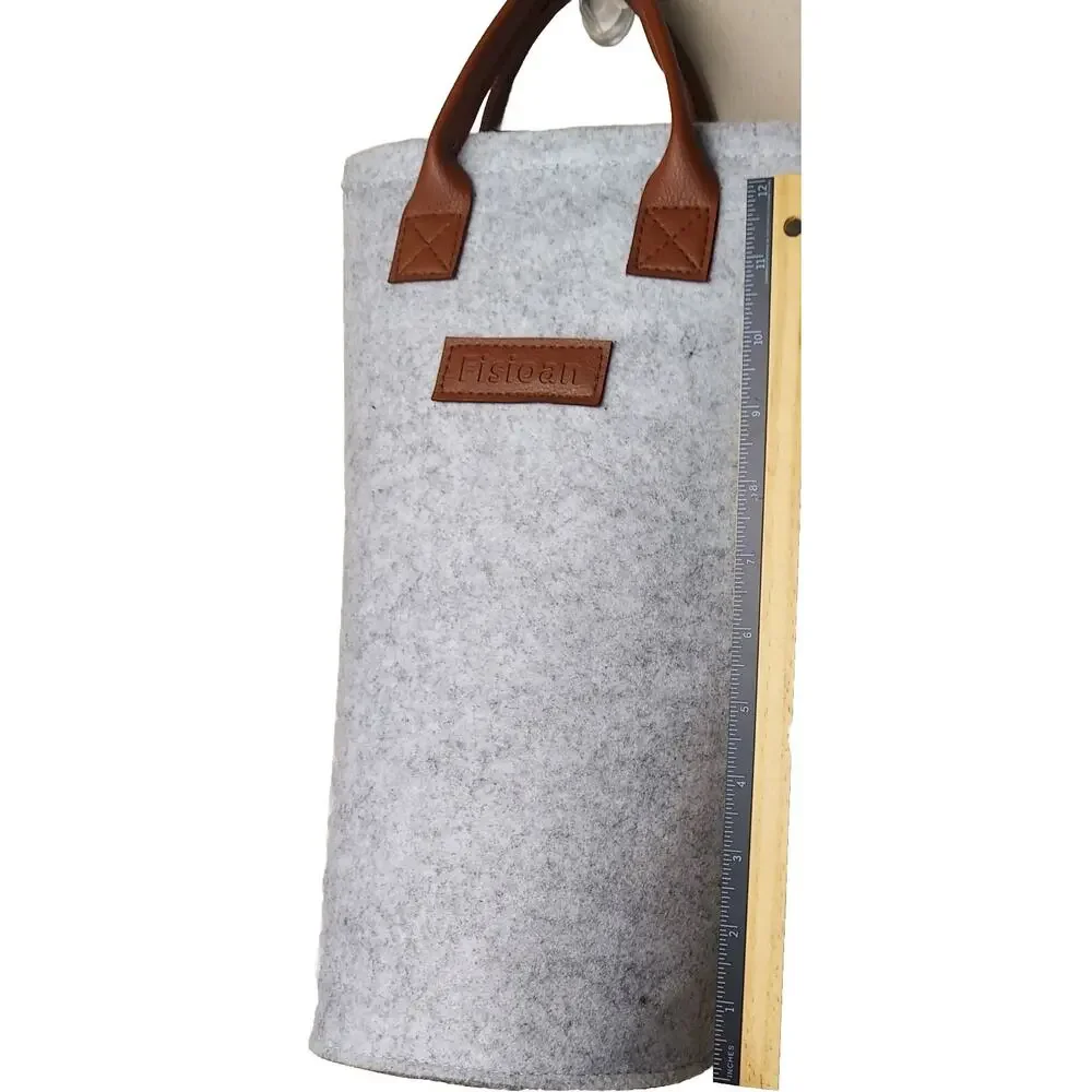 Fisioan Wine Bottle Carrier Tote Felt Handles Gray Hostess House Warming Gift